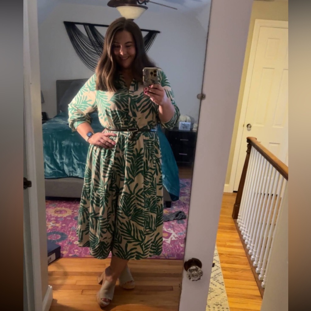 Green Leaf Print Women's Dress